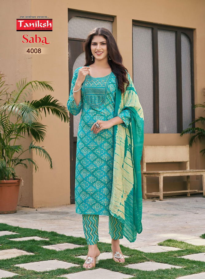 Saba Vol 4 By Taniksh Rayon Foil Printed Kurti With Bottom Dupatta Wholesale Price In Surat
